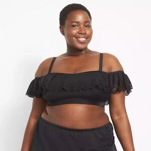 Cacique Swim Bikini Top Size 30 No-Wire Laser Cut Ruffle